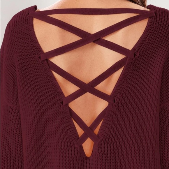 Lace up back knit sweater backless cream - Picture 10 of 11